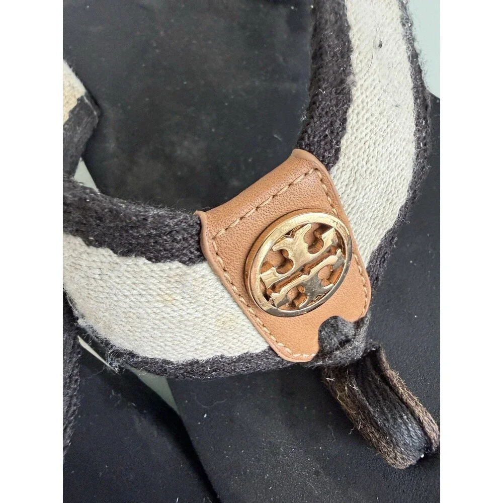 Tory Burch Flip Flop Sandals Black Cream Logo Thong Summer Beach Slides 10